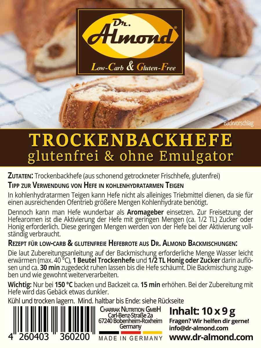 Trockenbackhefe Trockenhefe Backhefe glutenfrei low-carb Hefebrot Hefegebäck