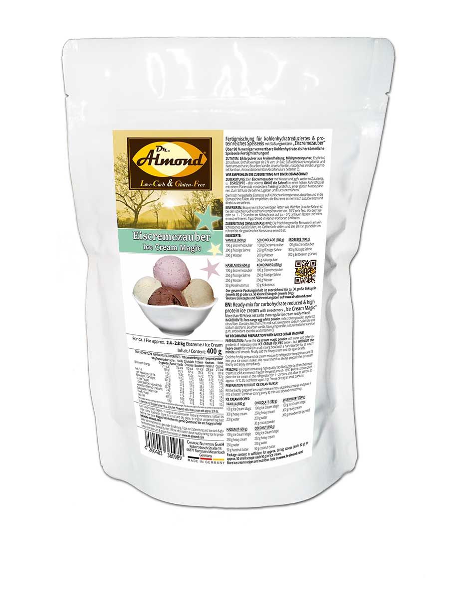 Eiscremezauber Eismischung Eispulver Eisbasis low-carb glutenfrei OHNE Zuckerzusatz