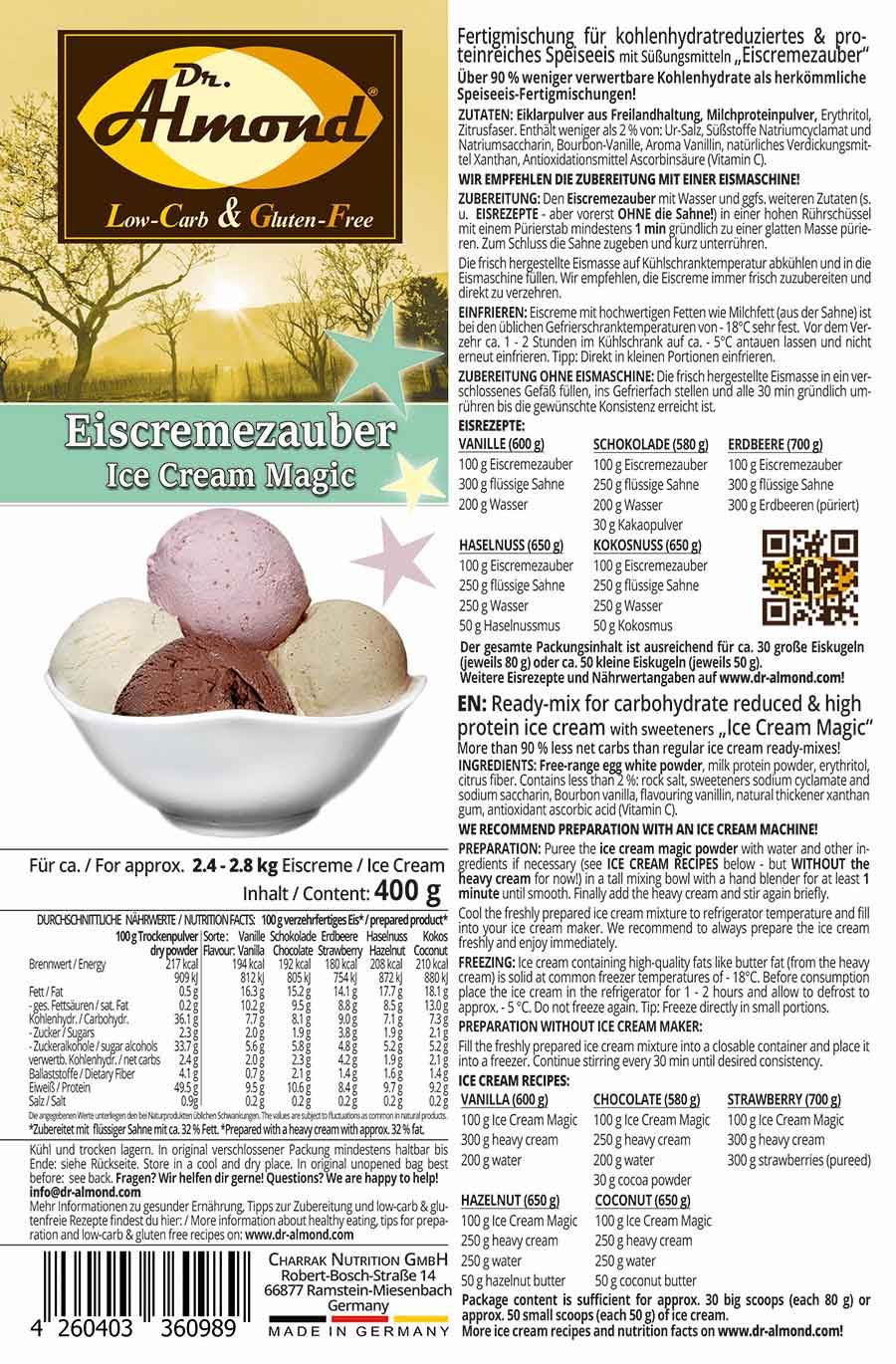 Eiscremezauber Eismischung Eispulver Eisbasis low-carb glutenfrei OHNE Zuckerzusatz