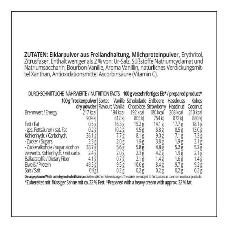 Eiscremezauber Eismischung Eispulver Eisbasis low-carb glutenfrei OHNE Zuckerzusatz