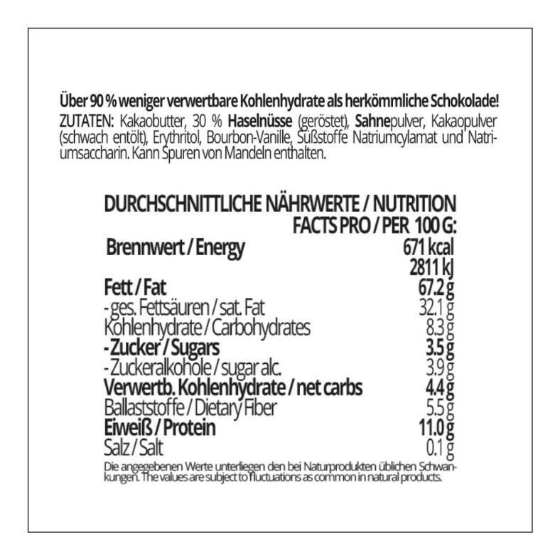 Keto Schokolade VOLLMILCH & HASELNUSS – 3 Tafeln