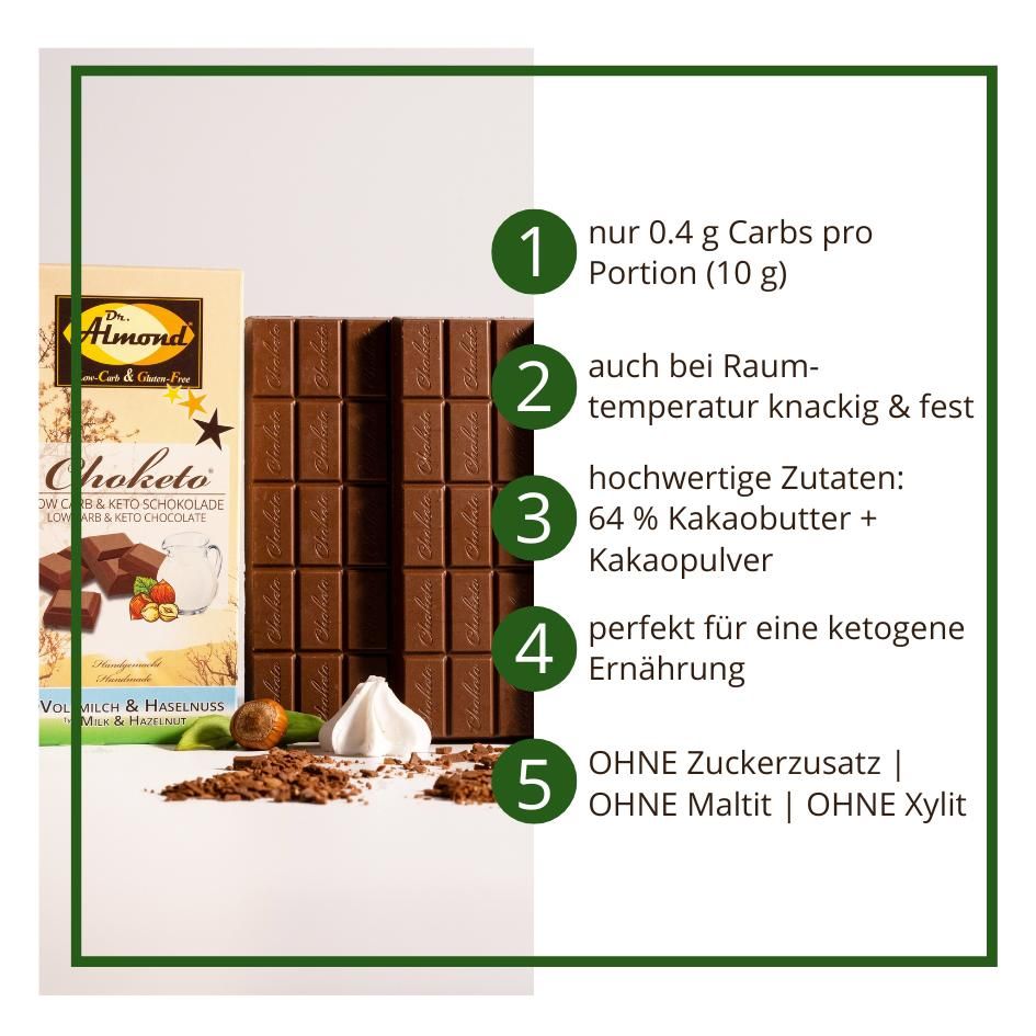 Keto Schokolade VOLLMILCH & HASELNUSS – 3 Tafeln