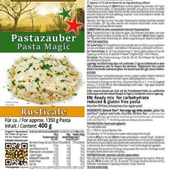 Pastazauber RUSTICALE Pasta Fertigmischung für Nudeln, Spaghetti & Spätzle low carb keto glutenfrei paleo