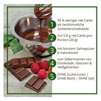 Schokoladenzauber ZARTBITTER – low-carb & keto Schokolade ohne Zuckerzusatz in Pulverform zum Selberschmelzen in 2 min