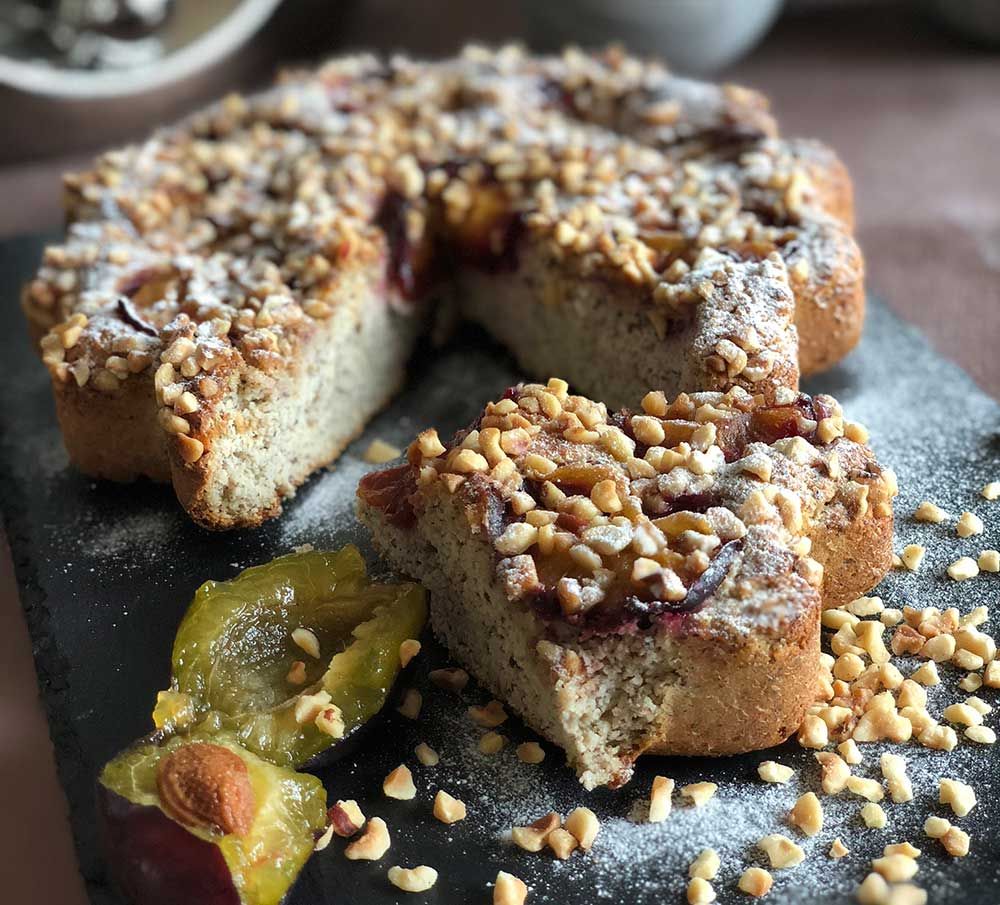 Rezept Zwetschgen-Nusskuchen mit Karamelltraum lowcarb glutenfrei
