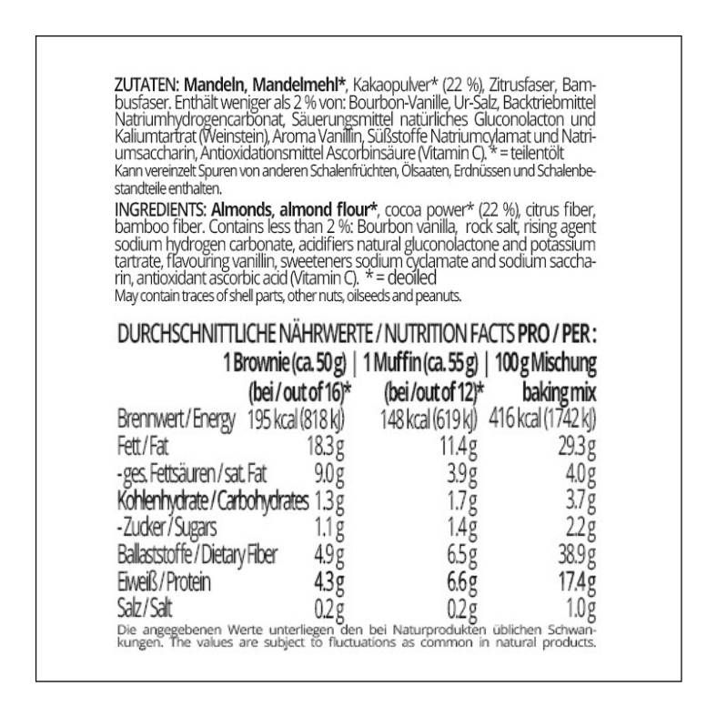 BROWNIEZAUBER Backmischung für saftige Brownies, Muffins & Kuchen – low carb, glutenfrei, sojafrei, keto | OHNE Zuckerzusatz | OHNE Xylit