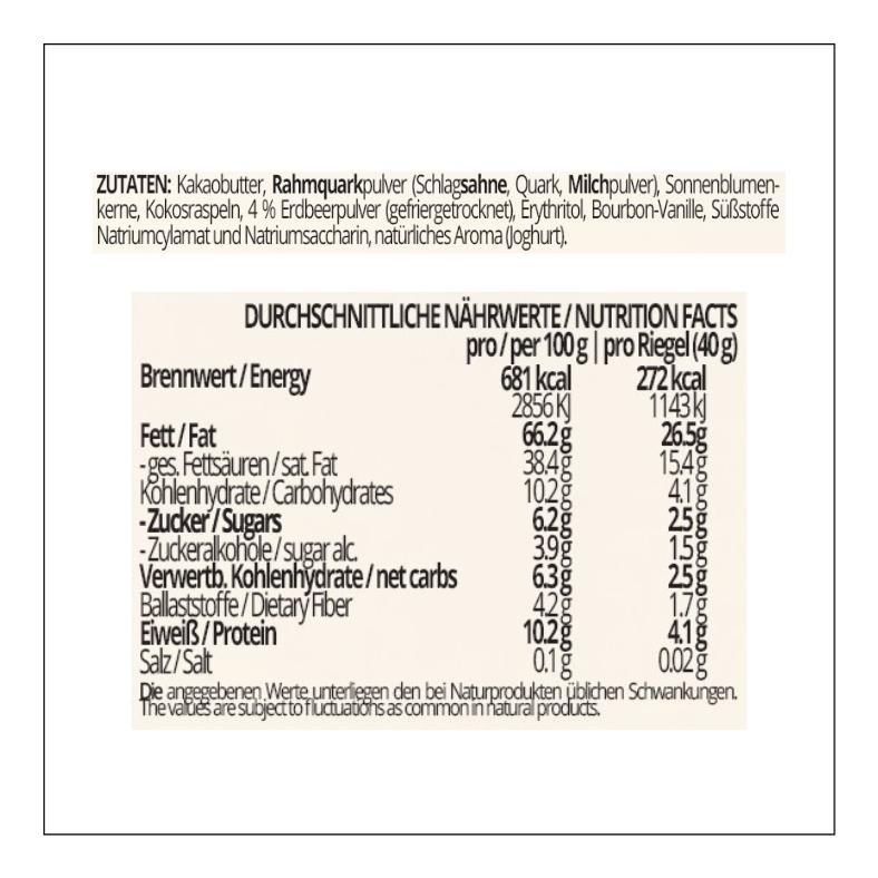 Choketo RIEGEL Erdbeer-Joghurt Müsli | low carb & keto Schokolade | handgemacht | ohne Zuckerzusatz | 12er Pack