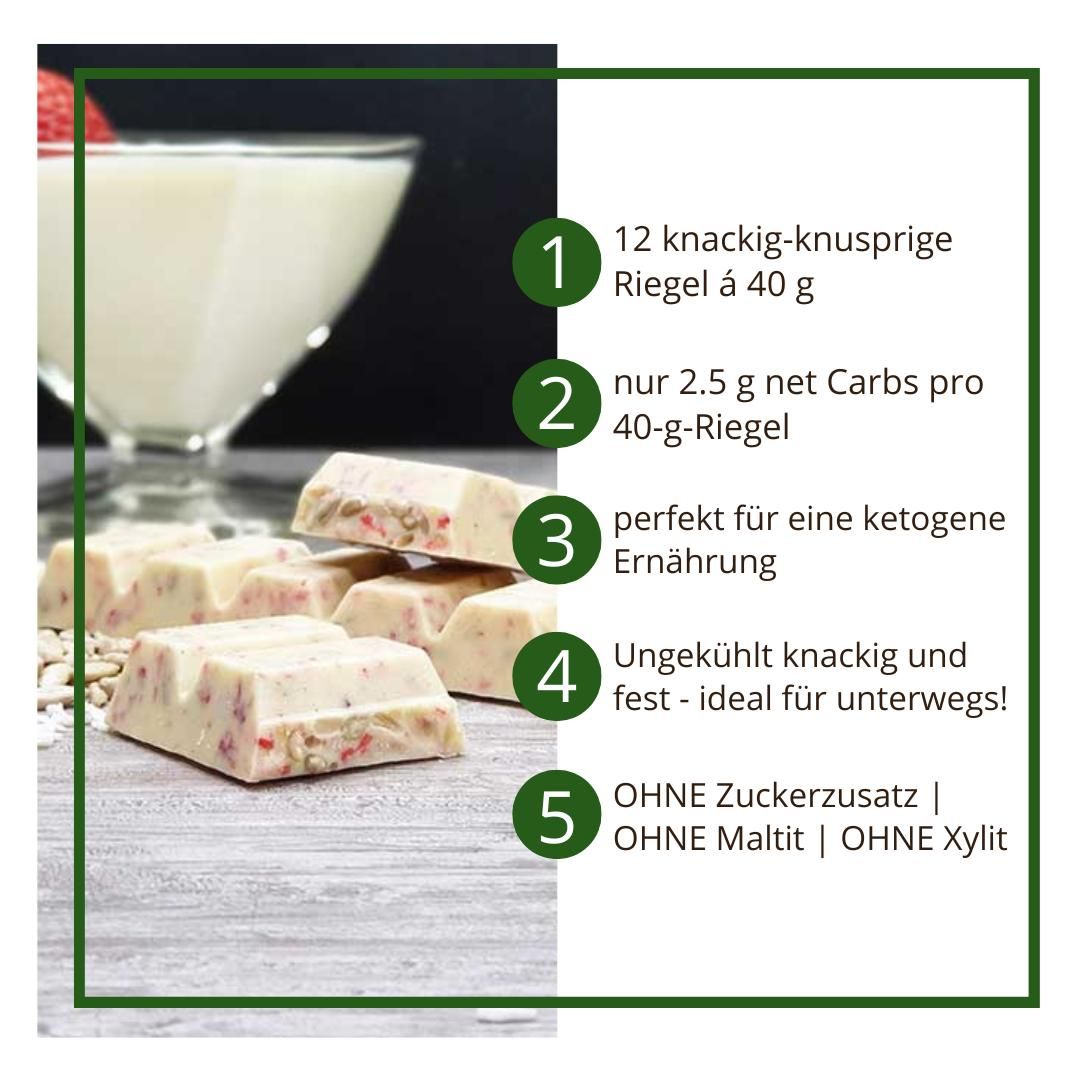 Choketo RIEGEL Erdbeer-Joghurt Müsli | low carb & keto Schokolade | handgemacht | ohne Zuckerzusatz | 12er Pack