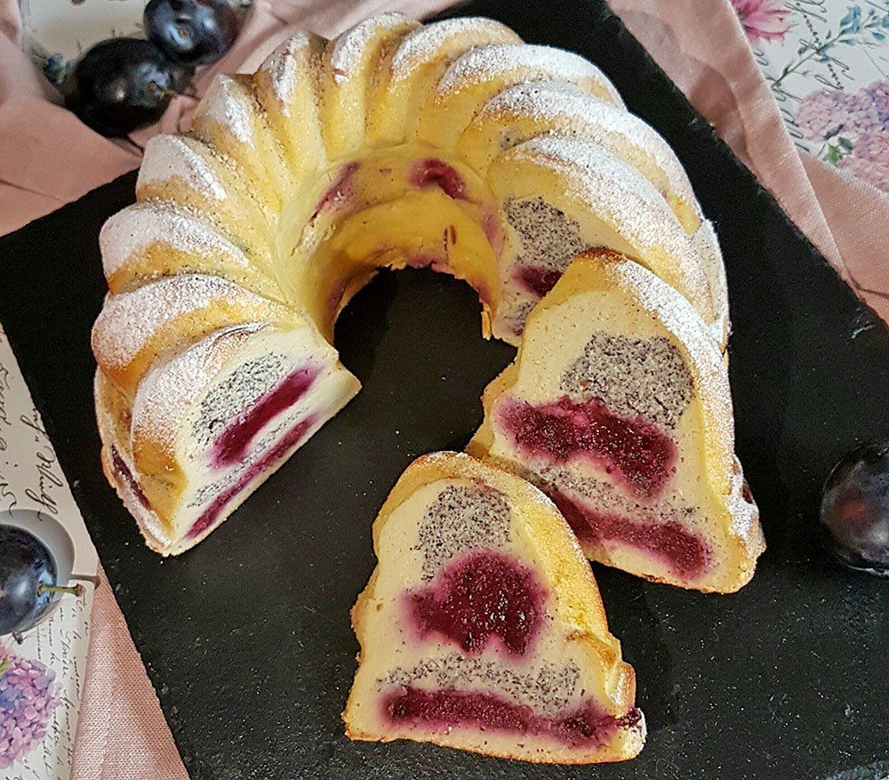 Rezept Rahm Mohn Zwetschgen-Pflaumen Gugelhupf lowcarb glutenfrei kalorienarm