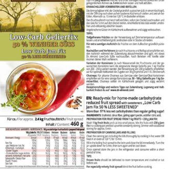 Low-Carb Gelierfix 50 % WENIGER SÜSS - Gelierzucker-Ersatz mit Erythrit für selbstgemachte Fruchtaufstriche ohne Zuckerzusatz
