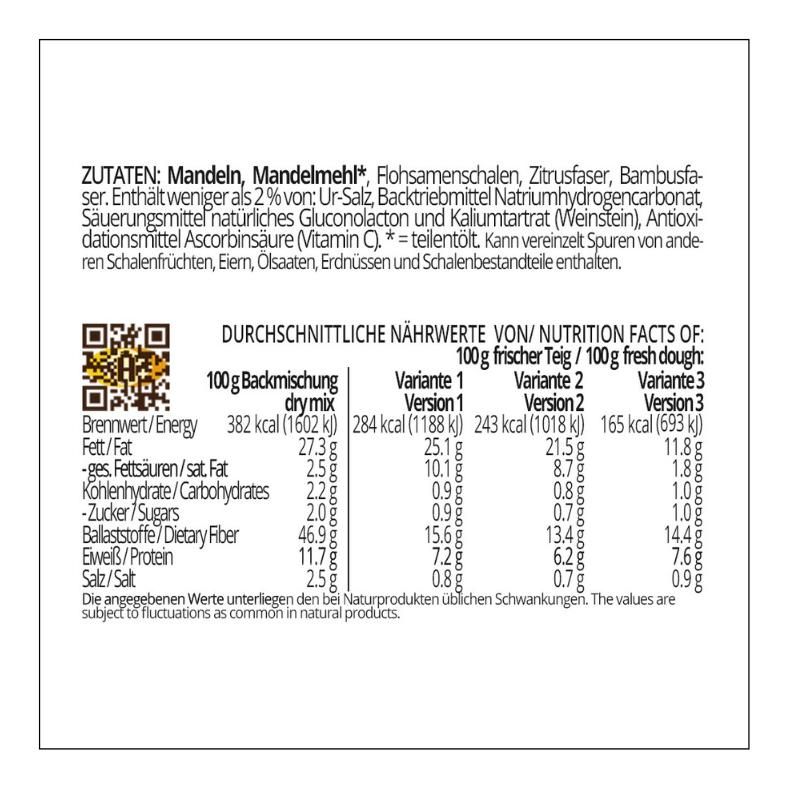 MANDELTEIG Ungesüsst Backmischung für Kuchen, Kuchenböden, Brote und Brötchen low carb glutenfrei sojafrei keto