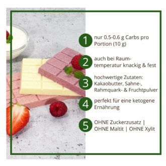CHOKETO Low Carb & Keto Schokolade MIX-Paket FRUCHTIG & FRISCH – Joghurt-Quark + Erdbeer-Sahne + Himbeer-Joghurt – 3 Tafeln – handgemacht