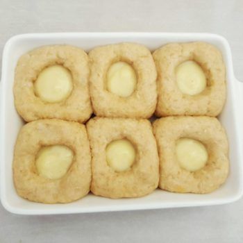 Rezept Pudding Briochebuchteln mit Fruchtcreme und Streuseln lowcarb glutenfrei