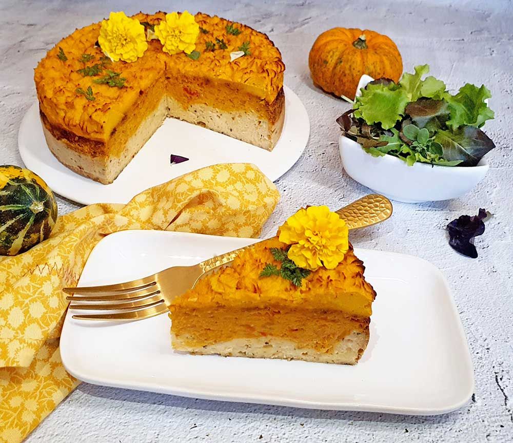 Rezept Hüttenkäse Kürbis Schichtkuchen lowcarb glutenfrei
