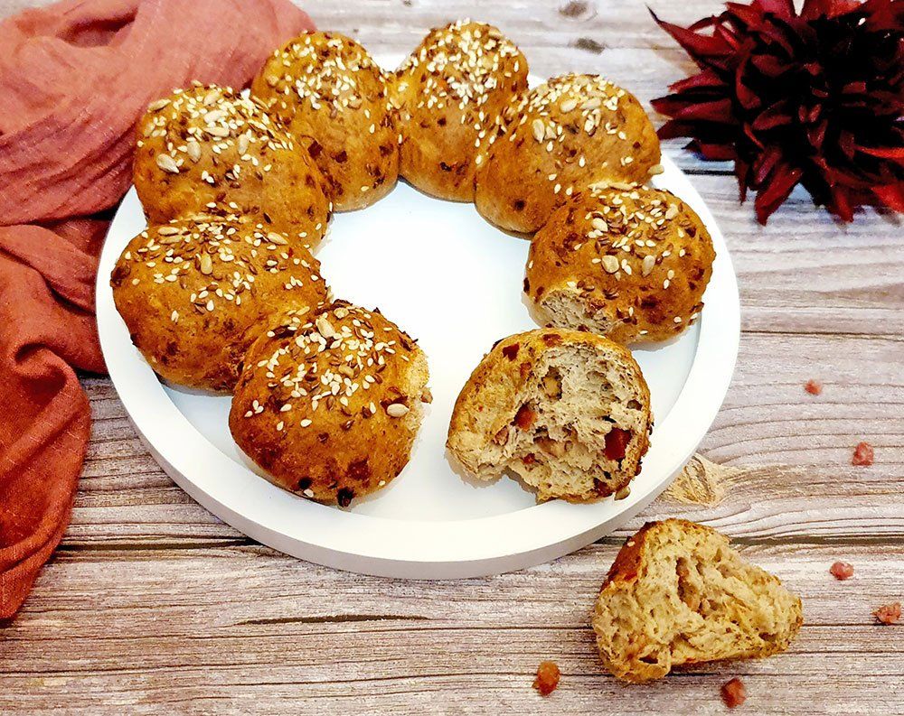 Rezept Speck - Pizza Brandteig Brötchenkranz lowcarb glutenfrei