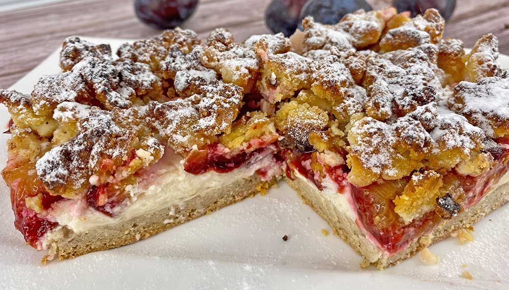 Rezept Pflaumenkuchen mit Pudding und Schmand lowcarb glutenfrei