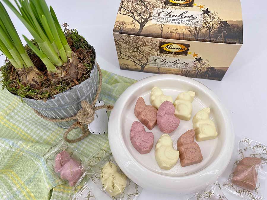 CHOKETO Frühlingsfreunde MIX FRUCHTIG & FRISCH – Low Carb & Keto Schokoladenfiguren – handgemacht