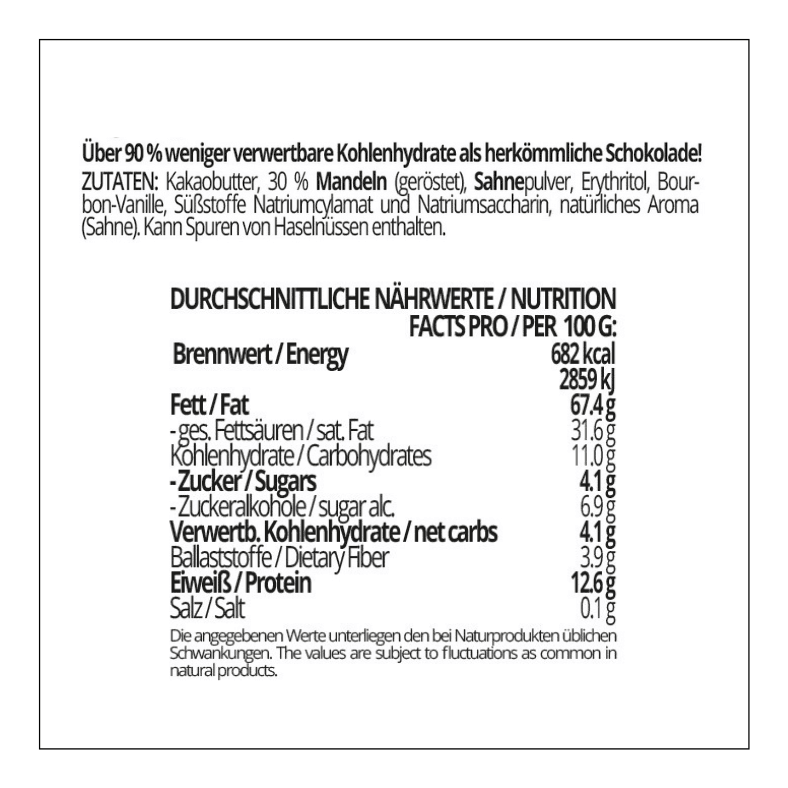 CHOKETO Low Carb & Keto Schokolade WEISSE SAHNE & MANDEL – 3 Tafeln – handgemacht – ohne Zuckerzusatz