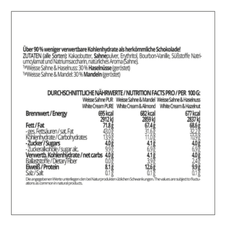 CHOKETO Low Carb & Keto Schokolade MIX WEISSE SAHNE – PUR + MANDEL + HASELNUSS – 3 Tafeln – handgemacht