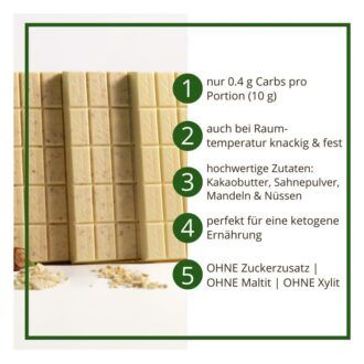 CHOKETO Low Carb & Keto Schokolade MIX WEISSE SAHNE – PUR + MANDEL + HASELNUSS – 3 Tafeln – handgemacht