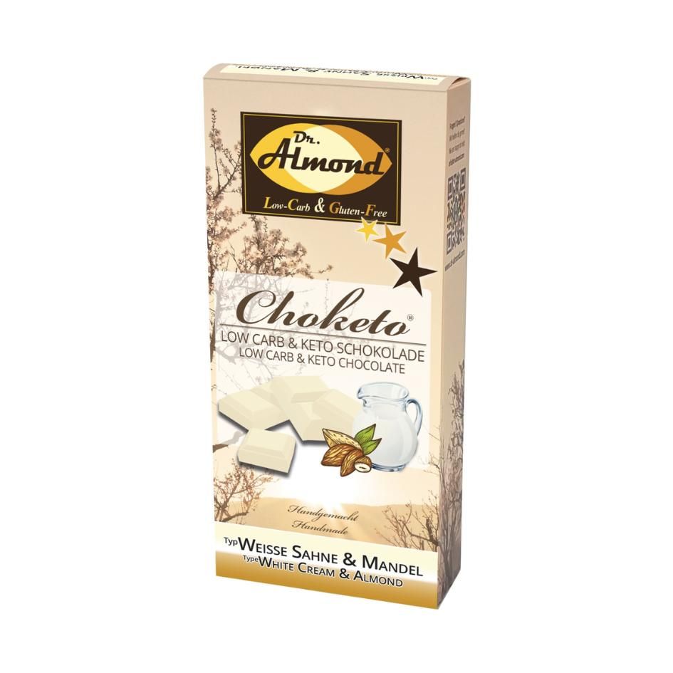 CHOKETO Low Carb & Keto Schokolade WEISSE SAHNE & MANDEL – 3 Tafeln – handgemacht – ohne Zuckerzusatz