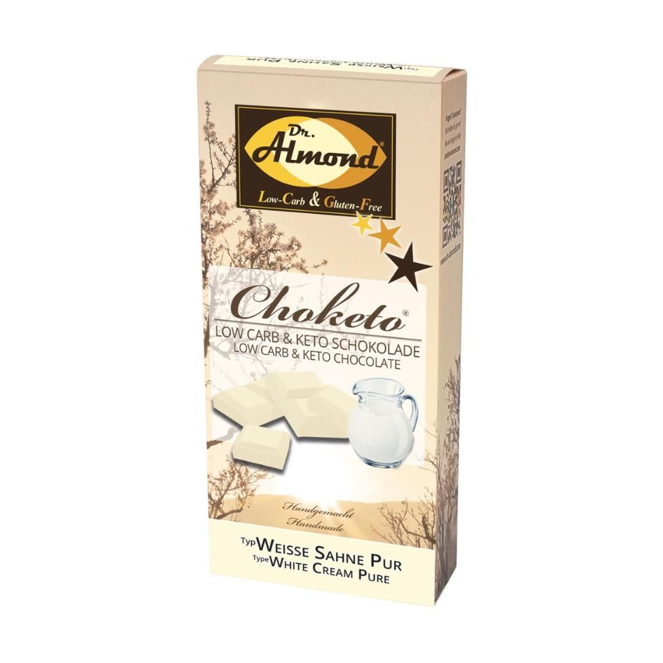 CHOKETO Low Carb & Keto Schokolade WEISSE SAHNE PUR – 3 Tafeln – handgemacht – ohne Zuckerzusatz