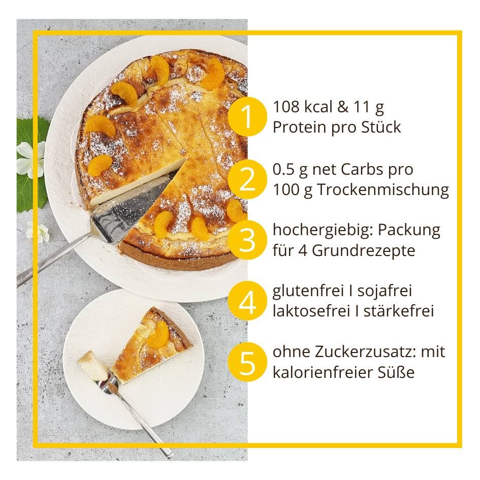 KÄSEKUCHENZAUBER CLASSIC Fertigmischung für Käsekuchen – low-carb, glutenfrei, sojafrei, keto Käsekuchenhilfe