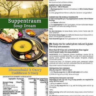 Suppentraum Blumenkohl & Curry Tütensuppe low-carb glutenfrei keto vegan