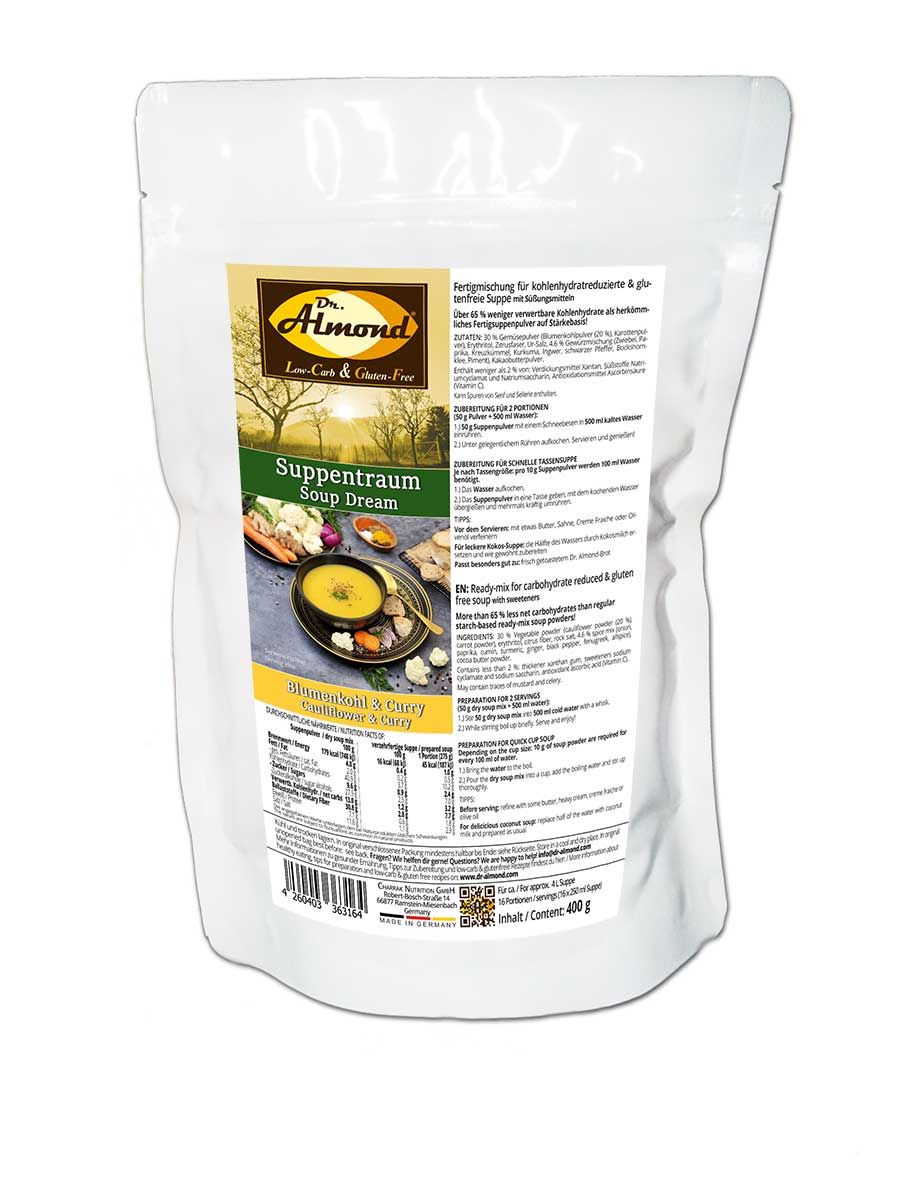 Suppentraum Blumenkohl & Curry Tütensuppe low-carb glutenfrei keto vegan