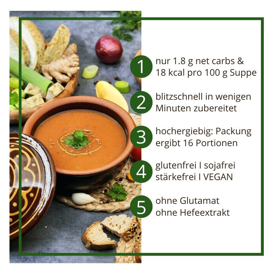 Suppentraum Marokkanische Harira Tütensuppe low-carb glutenfrei keto vegan