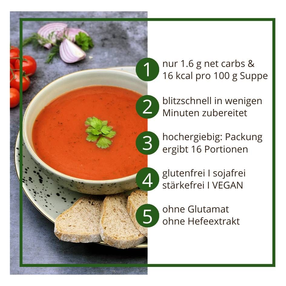 Suppentraum Tomate & Gartenkräuter Tütensuppe low-carb glutenfrei keto vegan