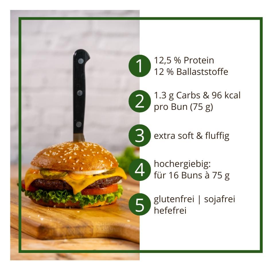 Brioche Burger Buns low-carb glutenfrei sojafrei keto | Backmischung für Burgerbrötchen