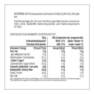 Trinkschokolade MITTERNACHTSTRAUM - Trinkkakao Kakaopulver low-carb keto glutenfrei sojafrei