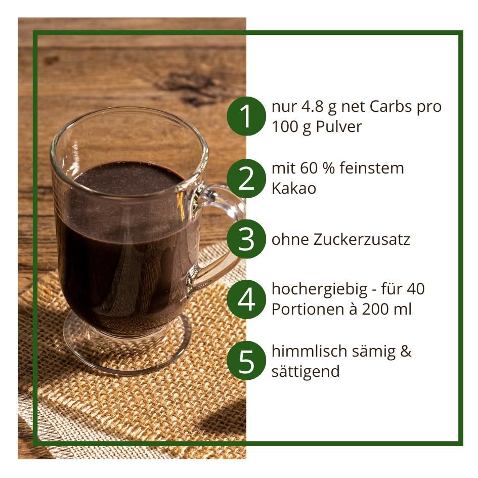 Trinkschokolade MITTERNACHTSTRAUM - Trinkkakao Kakaopulver low-carb keto glutenfrei sojafrei