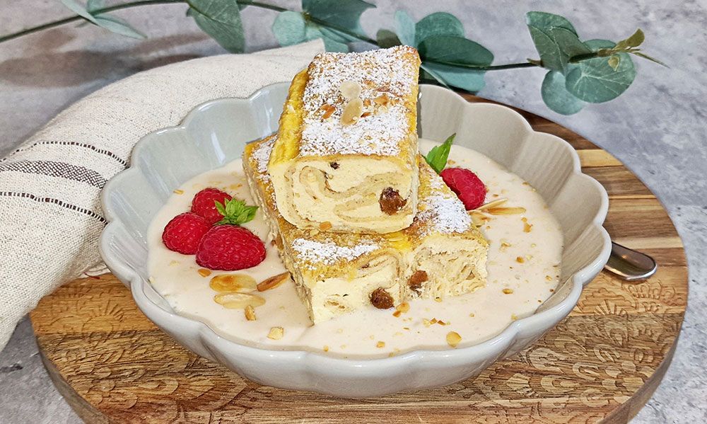 Rezept Topfenpalatschinken überbacken mit Vanillesauce low-carb keto glutenfrei