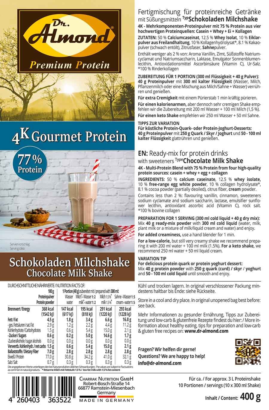 Protein MILCHSHAKE Schokolade Proteinshake Ketoshake Proteinpulver - Etikett