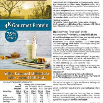 Protein MILCHSHAKE Toffee-Karamell Proteinshake Ketoshake Proteinpulver - Etikett