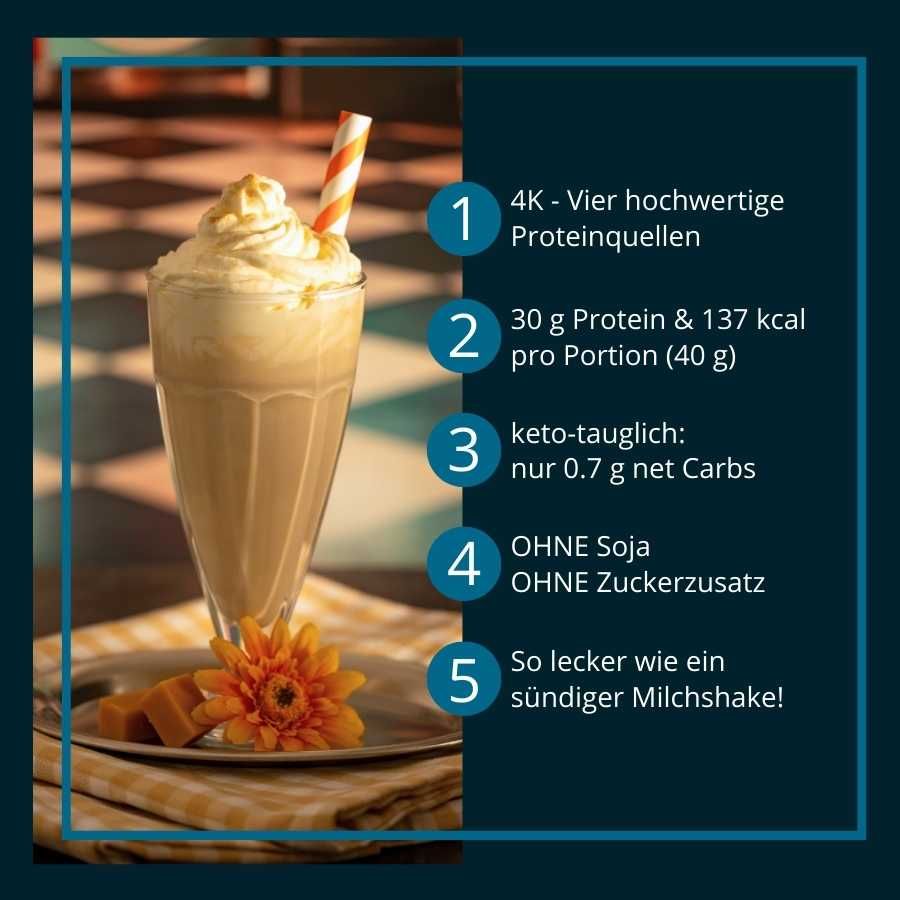 Protein MILCHSHAKE Toffee-Karamell Proteinshake Ketoshake Proteinpulver - Vorteile